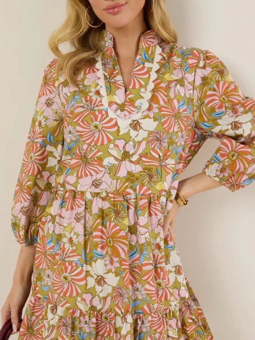 AVARA Floral Ruffle-Trim Tiered Dress